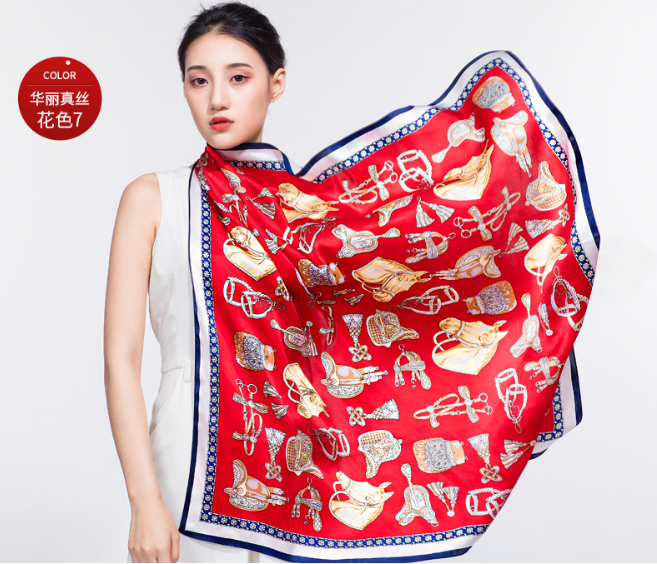 上海故事大方巾真丝围巾女方巾夏季桑蚕丝缎面披肩女性围巾